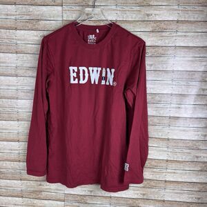 Men's Edwin Japan Tokyo Jeans Denim Long Sleeve Red Logo T-Shirt - Size Large